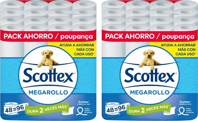 Scottex, Mega-rolos de papel higiénico, 48 rolos x 2
