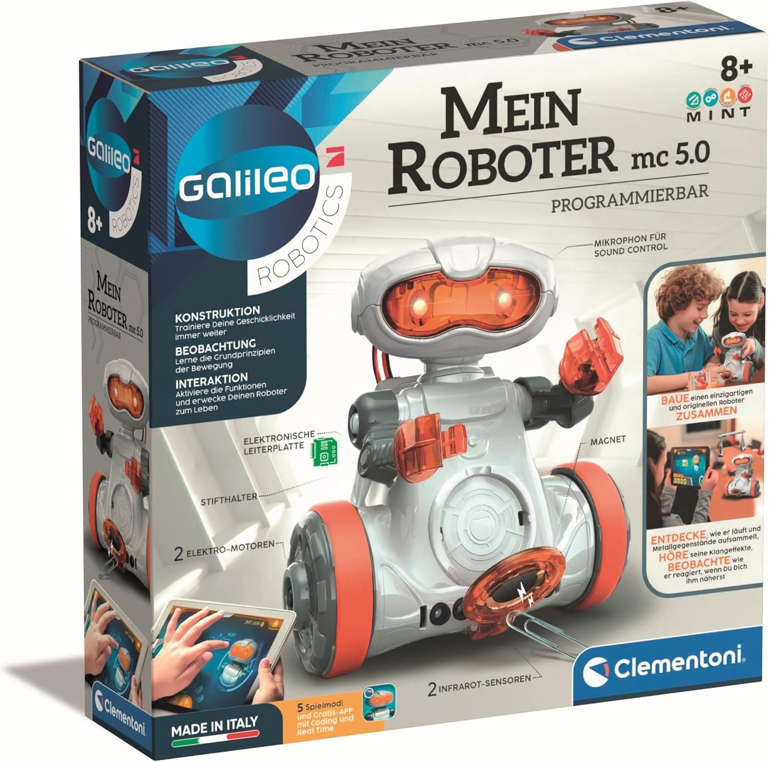Clementoni Robotics Galileo MC 5.0-Robot programável para crianças, 8 anos, tamanho único, cor preta, 7 x 45, 1 x 31,1 (59158)