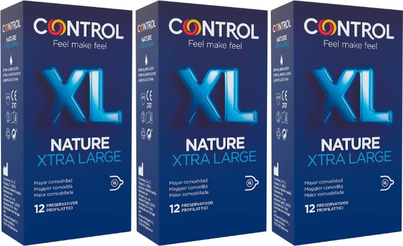 Control Nature XL Condoms - Box of 12 Condoms Larger Size, Greater Comfort, Lubricated, Safe Sex - Enjoy Condoms with Perfect Fit for a Safe Relationship. x-large / XL (Paquete de 12)