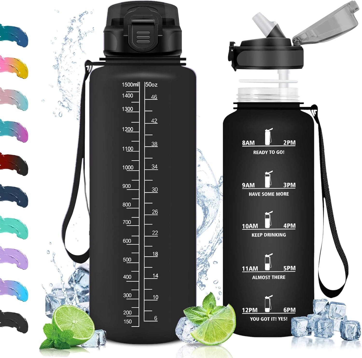 Vikaster Garrafa de ginásio, garrafa de 1,5 l, com palhinha, garrafas de água sem BPA, fácil de abrir, à prova de fugas, garrafa reutilizável, ginásio, corrida