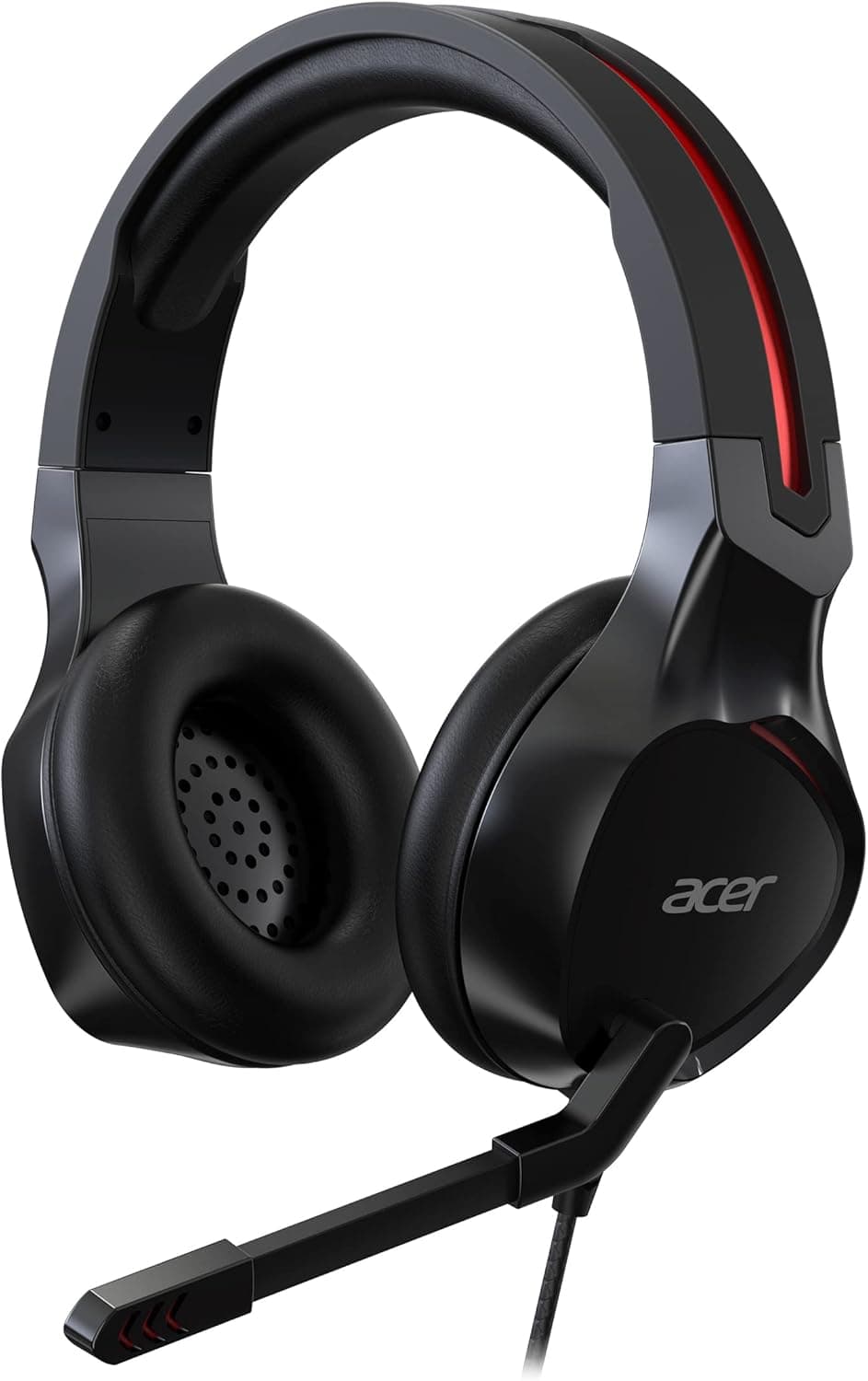Acer Nitro Gaming Headset Accessory Gaming (cabo jack de 3,5 mm, formato circular, microfone incluído, 21 Ohm, 94 dB, 20 Hz-20 KHz, cancelamento de ruído) preto e vermelho