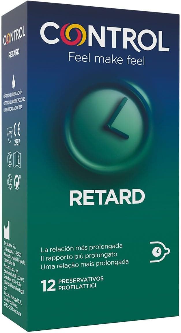 Control Non Stop Retard | Preservativos com efeito retardante para sexo seguro, 12 unidades