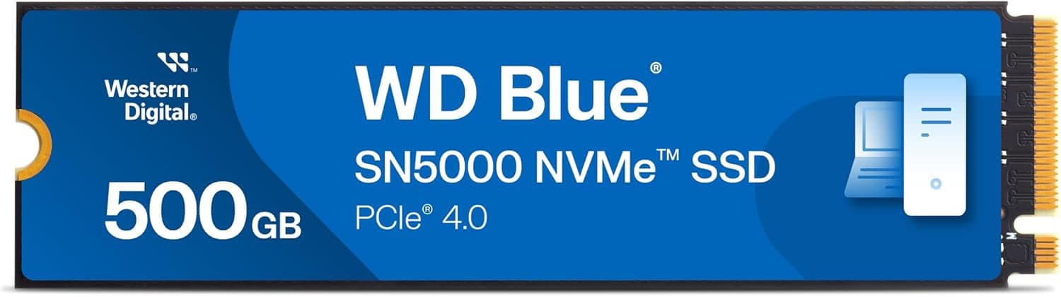 Western Digital WD Blue SN5000 500 GB SSD, M.2 2280 NVMe SSD, disco rígido SSD com velocidade até 5000 MB/s, PCIe Gen4, nCache Technology, Acronis True Image migração de discos e clonação