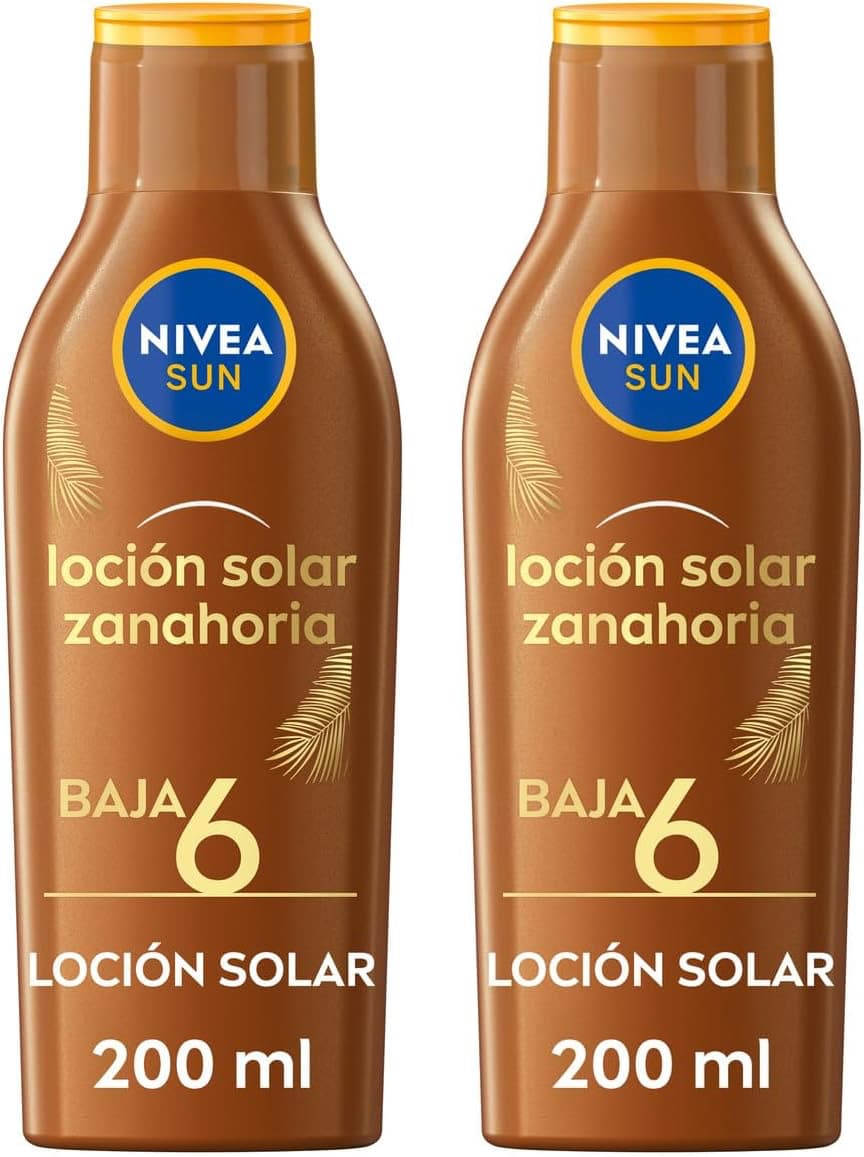 NIVEA SUN Leite solar cenoura FP6 (2 x 200 ml), proteção solar para um bronzeado bonito e duradouro, protetor solar hidratante resistente à água, creme bronzeador