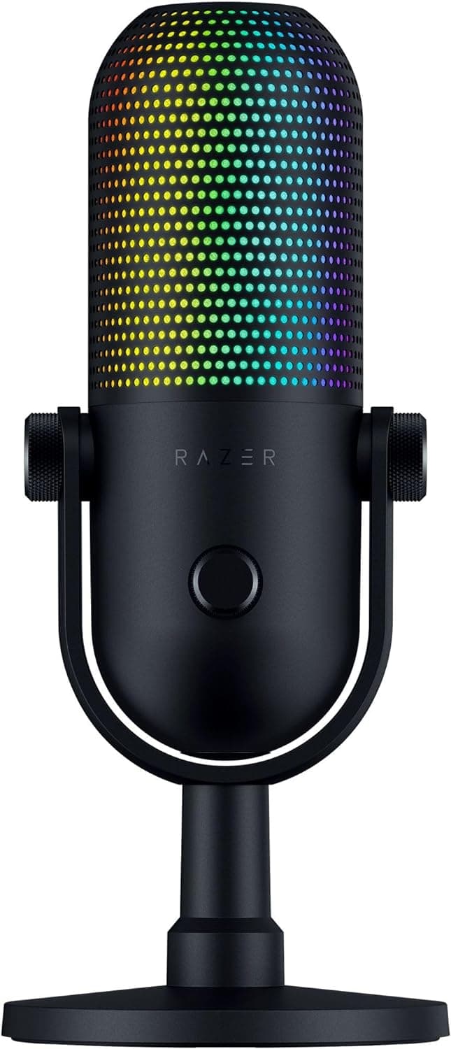 Razer Seiren V3 Chroma - Microfone USB RGB com pressão para silenciar (Iluminação reativa para streaming e jogos, microfone condensador supercardióide) preto