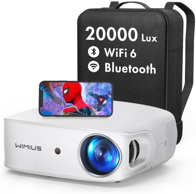 Projetor 4K WiFi Bluetooth Full HD 1080P, 25000 lúmenes WiMiUS projetor 4K suporte de correção trapezoidal 6D carro com função Zoom projetor WiFi portátil cinema em casa para punes, Fire Stick, PS5