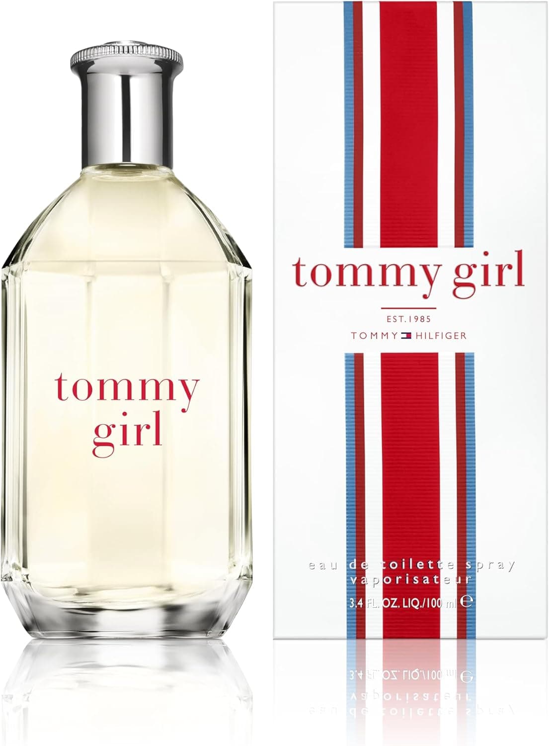 Tommy Hilfiger Tommy Girl Eau de Toilette 100 ml, perfume de mulher, fragrância floral frutada, fragrância floral muito fresca com notas frutadas, garrafa de vidro transparente
