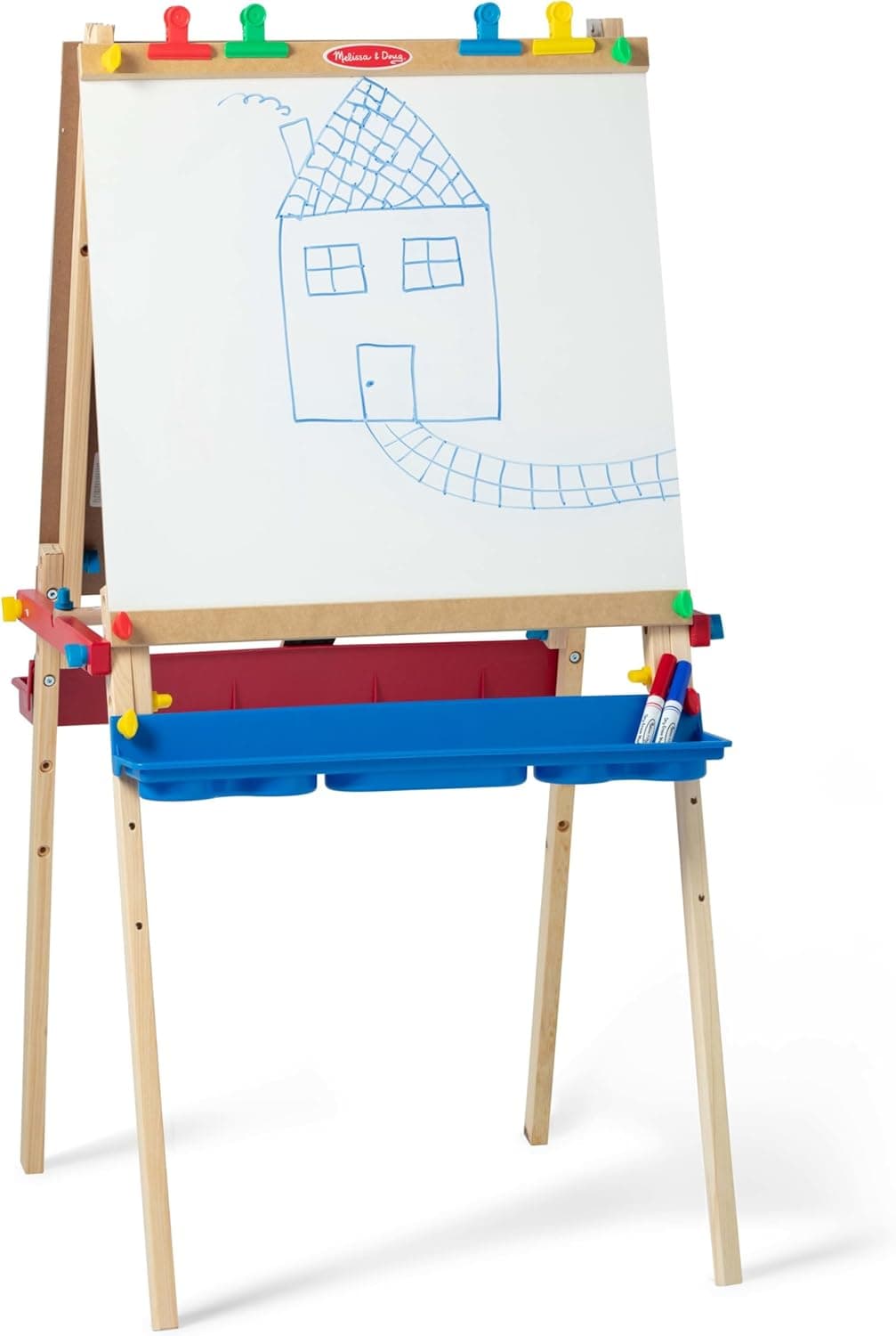 Melissa & Doug Cavalete de madeira de arte, cavalete de pintura para artesanato, cavalete e quadro tudo em 1, rolo de papel, quadro branco, quadro de giz, 3 anos, presente para meninos ou meninas
