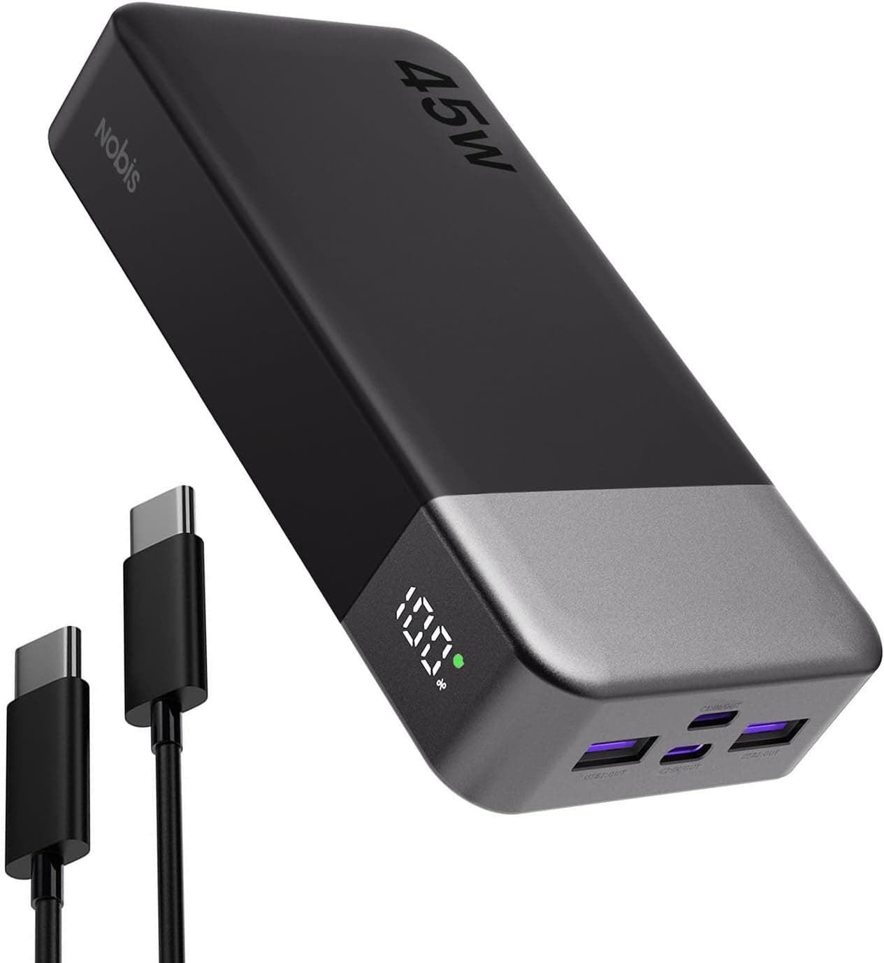 NOBIS External Mobile Battery 20000mAh | Power bank portátil 45W com carregamento rápido PD3.0 QC4.0 e ecrã LED