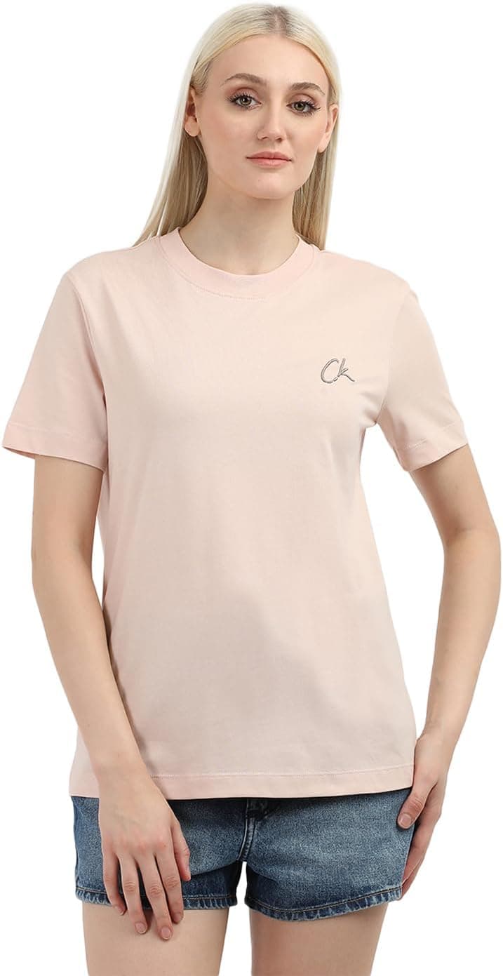 Calvin Klein T-shirt de manga curta para mulher Embroidered regular Fit tee com gola redonda