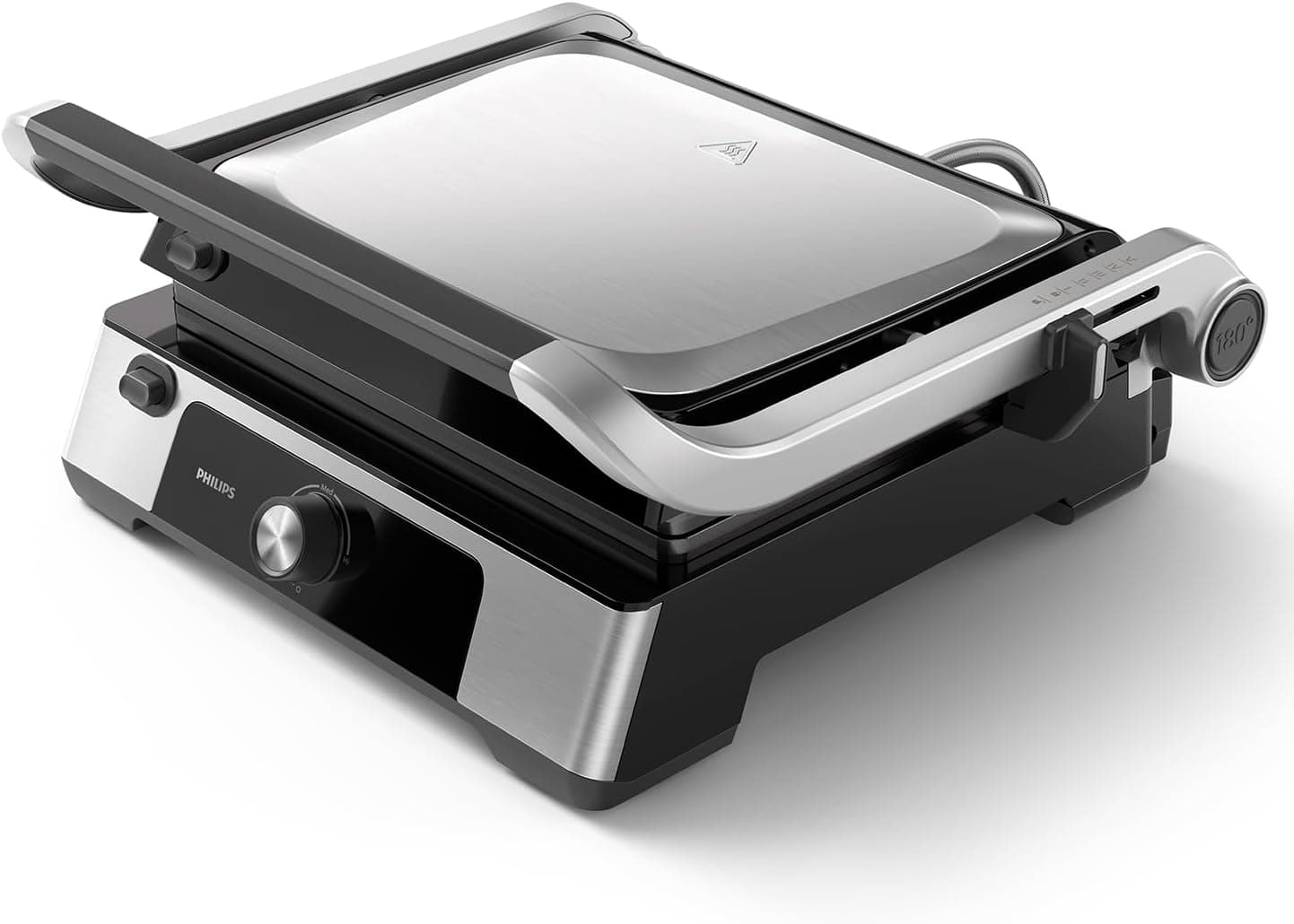 Philips Grill de contacto com temperatura ajustável. Grande superfície da grelha e desempenho de alta potência. Placas antiaderentes removíveis e bandeja de recolha de gordura. (HD6301/90)