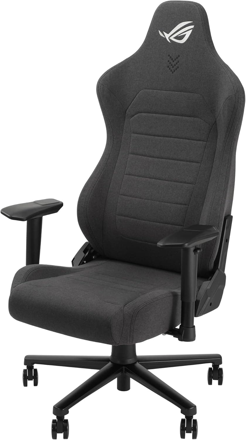 ASUS ROG Aethon Fabric Edition, cadeira Gaming, estrutura de aço, almofada de assento de dupla densidade, apoio de braço 2D com acolchoado suave e suporte lombar integrado para um conforto ideal.