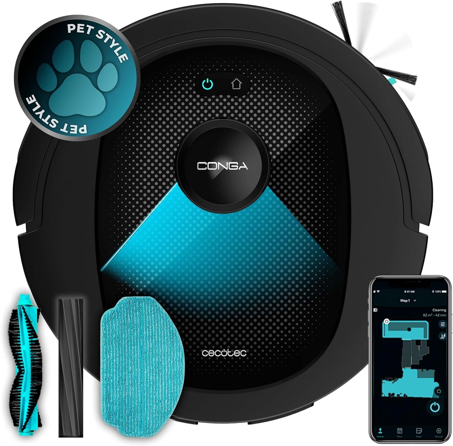 Cecotec Robot aspirador e esfregona Conga 8490 Ultimate Ultimate Ultra Power. Navegação a laser, aplicativo, barra, suma, esfregue e passa a mopa, 7000 Pa, até 170 Min Autonomia