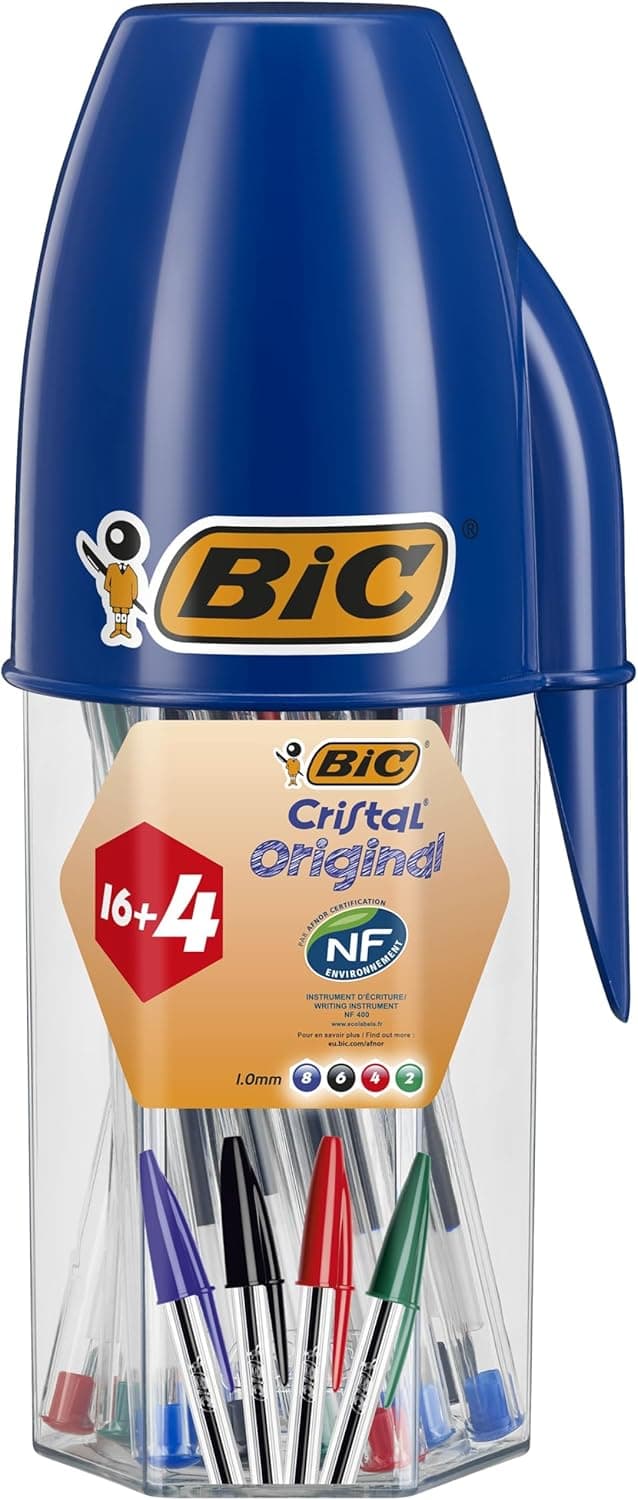 BIC Cristal Original | Conjunto de 20 canetas esferográficas de cores sortidas para escritório e escola
