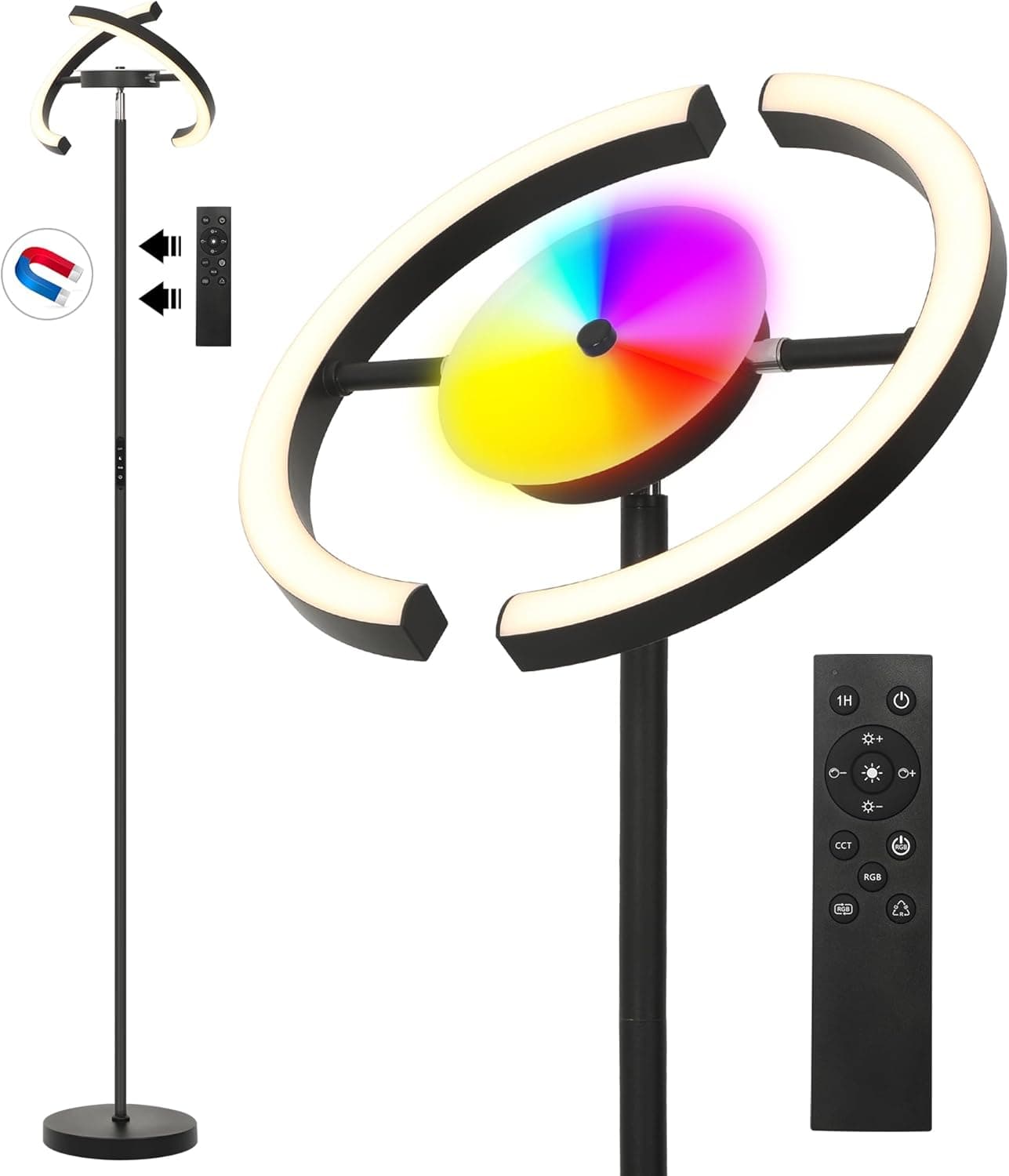 OTREN Candeeiro de pé, 28 W RGB candeeiro de pé LED regulável com controlo remoto e controlo tátil, candeeiro de leitura para sala de estar quarto escritório