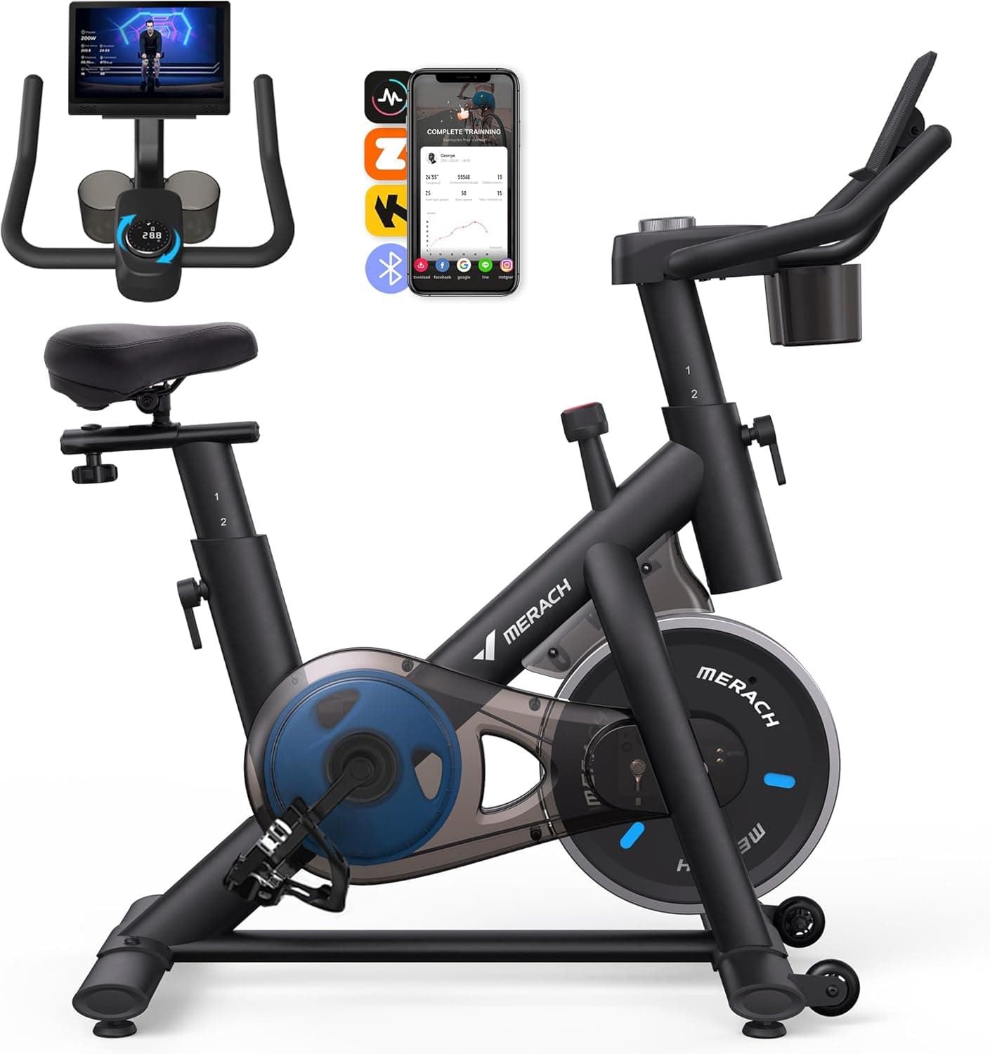 MERACH Home Exercise Bike | Bicicleta estática silenciosa com resistência ajustável, monitor LED e aplicação própria