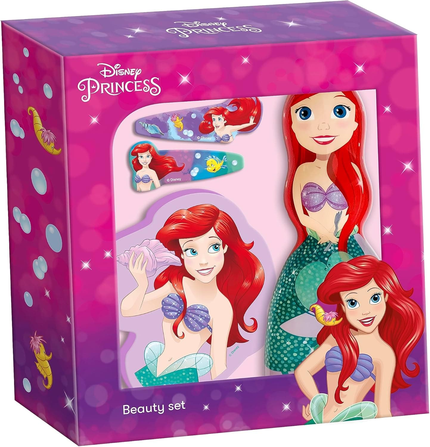 Disney Princess Estojo casa de banho Ariel composto por figura de gel champô 2 em 1, esponja casa de banho e 2 clipes de cabelo decorados