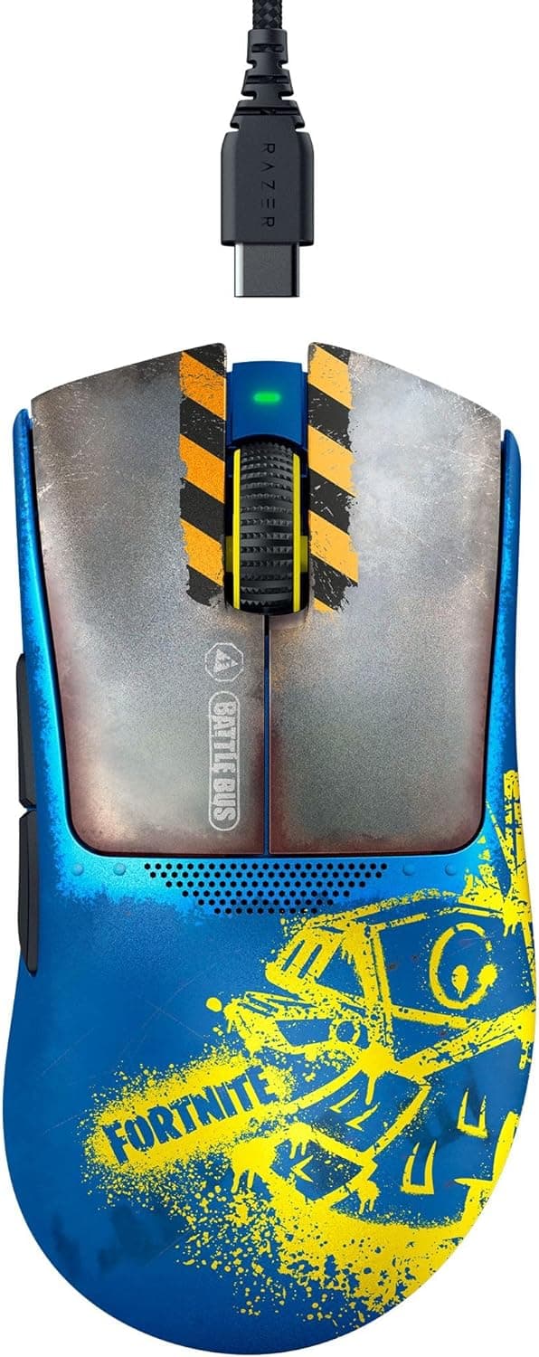 Razer DeathAdder V3 Pro Fortnite Edition - rato sem fios Esports Gaming - sensor ótico Focus Pro 30K dpi (63 g leve, forma ergonómica, interruptores de rato Gen-3, HyperSpeed) Fortnite