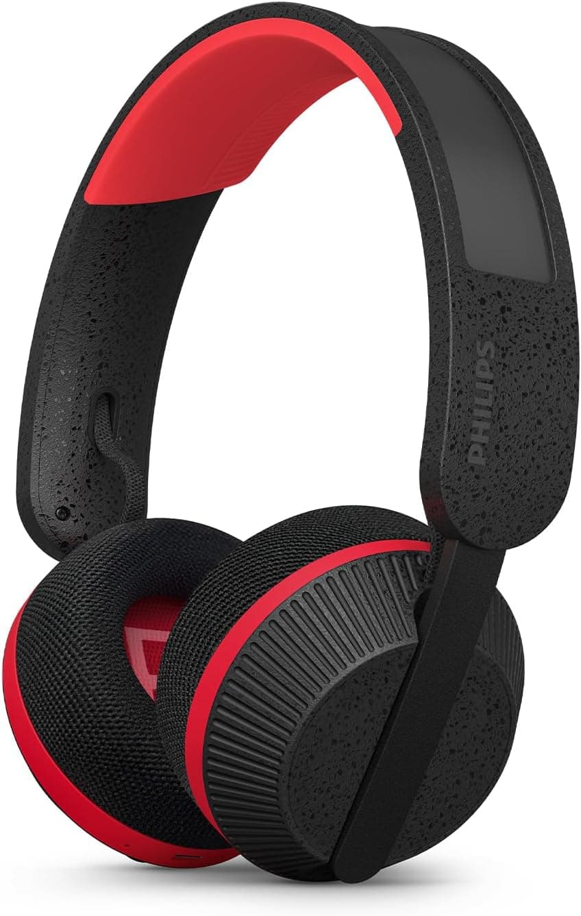 Philips TAA6219BK Auriculares Bluetooth desportivos série 6000 com carregamento automático solar, reserva de bateria de 80 horas, ideais para exercício, corrida e outros desportos - preto e vermelho