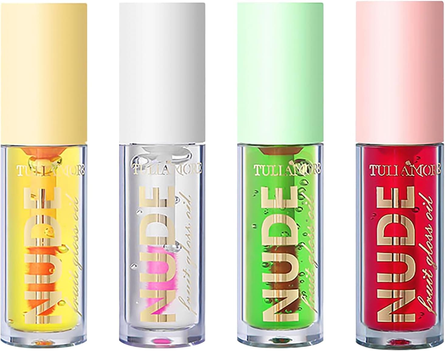 LOPHE Lip Oil, 4 peças Lip Gloss transparente com efeito de volume e hidratante, Lip Glow Oil com acabamento brilhante, blocos de lábios para hidratante brilhante, elimina rugas e cuidados labiais