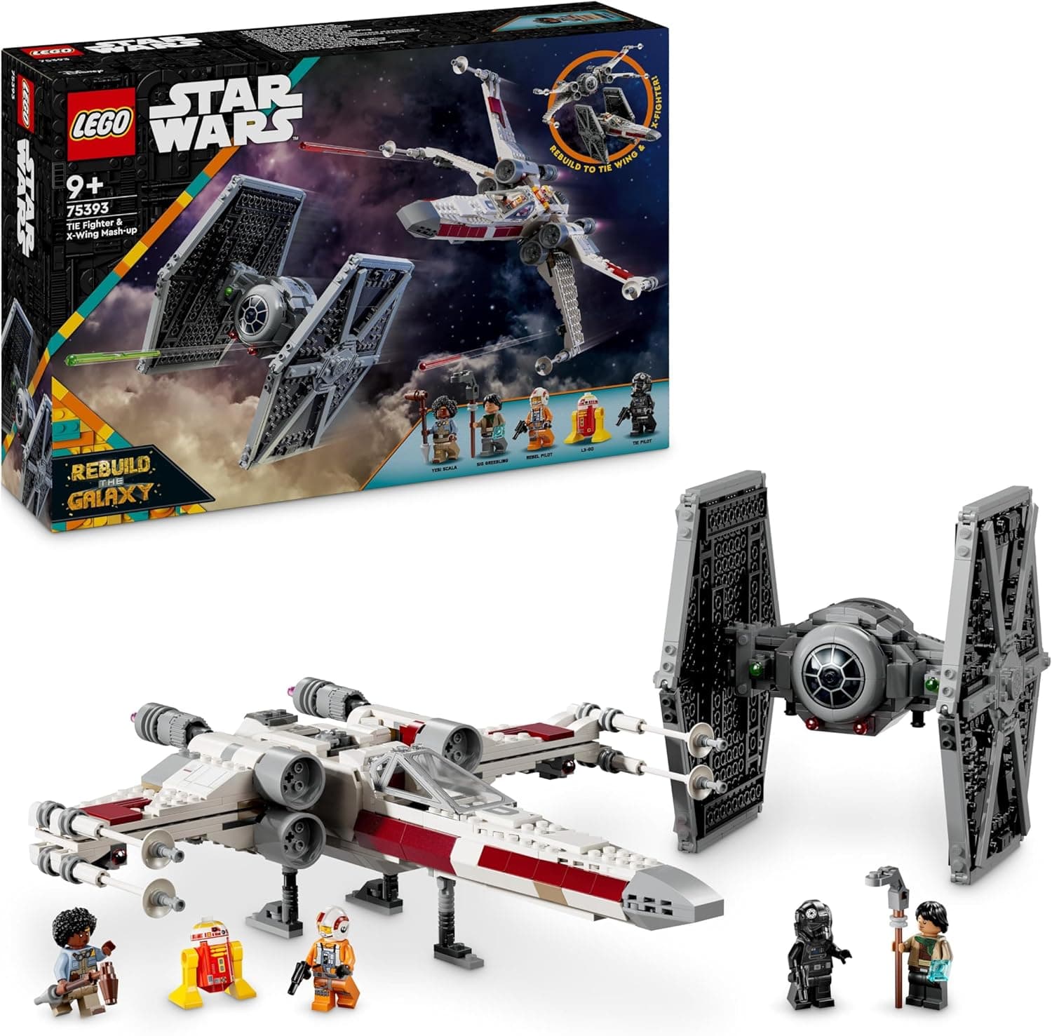 LEGO Star Wars 75393 | Conjunto de construção com caças Tie e X-Wing, 4 minifiguras e droide para crianças a partir dos 9 anos