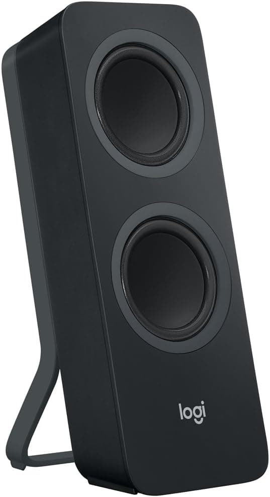 Logitech Z207 Sistema de altifalante Bluetooth para PC, som estéreo, 10 W de pico, entrada de áudio de 3,5 mm, tomada auriculares, vários dispositivos, tomada UE, computador/TV/Smartphone/Tablet