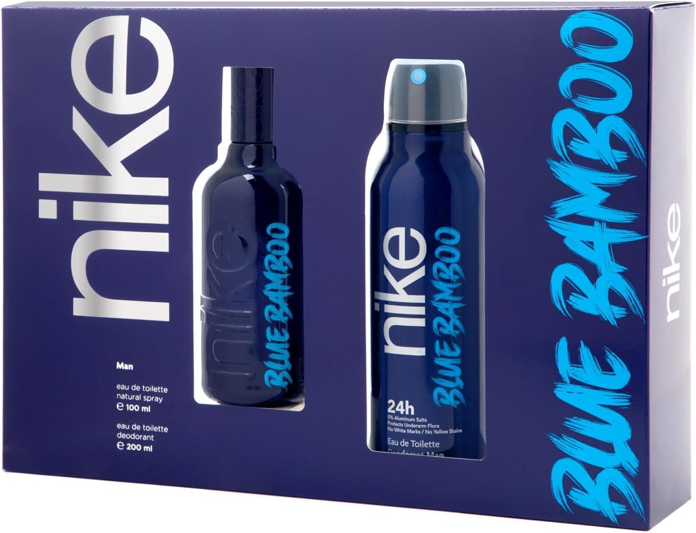 NIKE - Blue Bamboo, Estojo de presente para homem, Colónia 100 ml + desodorizante 200 ml, Eau de Toilette natural e masculina, aroma aromático marinho madeiro, fragrância fresca e duradoura