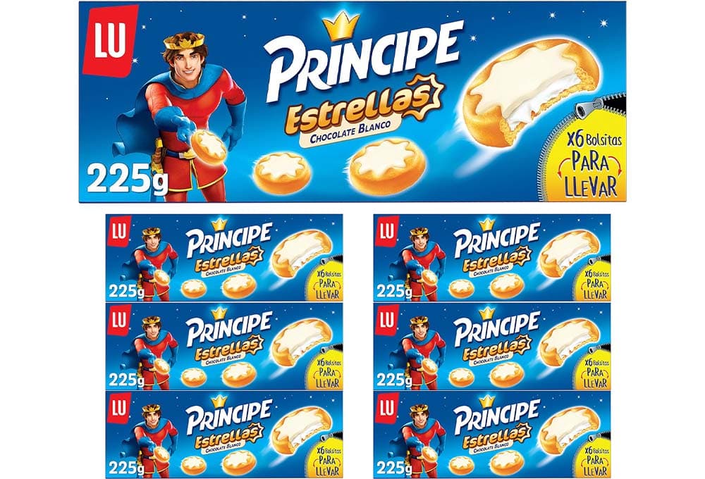 Príncipe Estrelas bolachas recheadas com creme de leite e capas de chocolate branco em forma de estrela 225 g x 7
