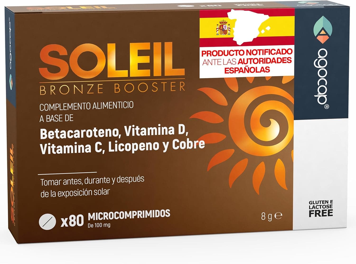 Acelerador bronzeado, SOLEIL - 80 comprimidos com beta-caroteno, cobre, selénio, licopeno, vitamina C, D, E, B. Suplemento acelerador de bronzeamento, betacaroteno cápsulas, acelera e mantém a pele