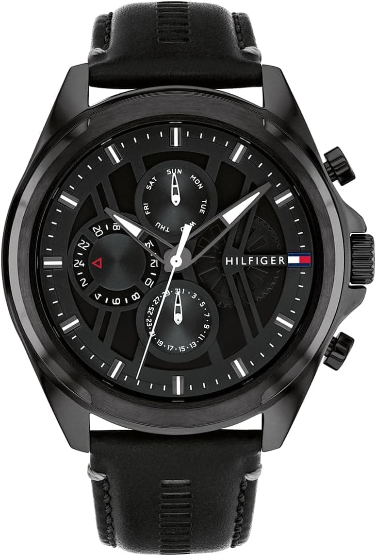 Relógio analógico de quartzo multifuncional Tommy Hilfiger para homens com pulseira de aço inoxidável ou couro