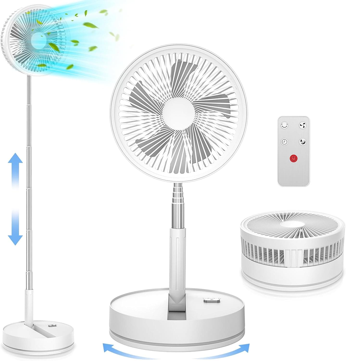 LBSTP Ventoinha de pé portátil silencioso com controlo - 9 polegadas ventoinhas dobráveis USB 7200 mAh recarregável oscilante ventilador de mesa com temporizador para quarto escritório viagem campismo