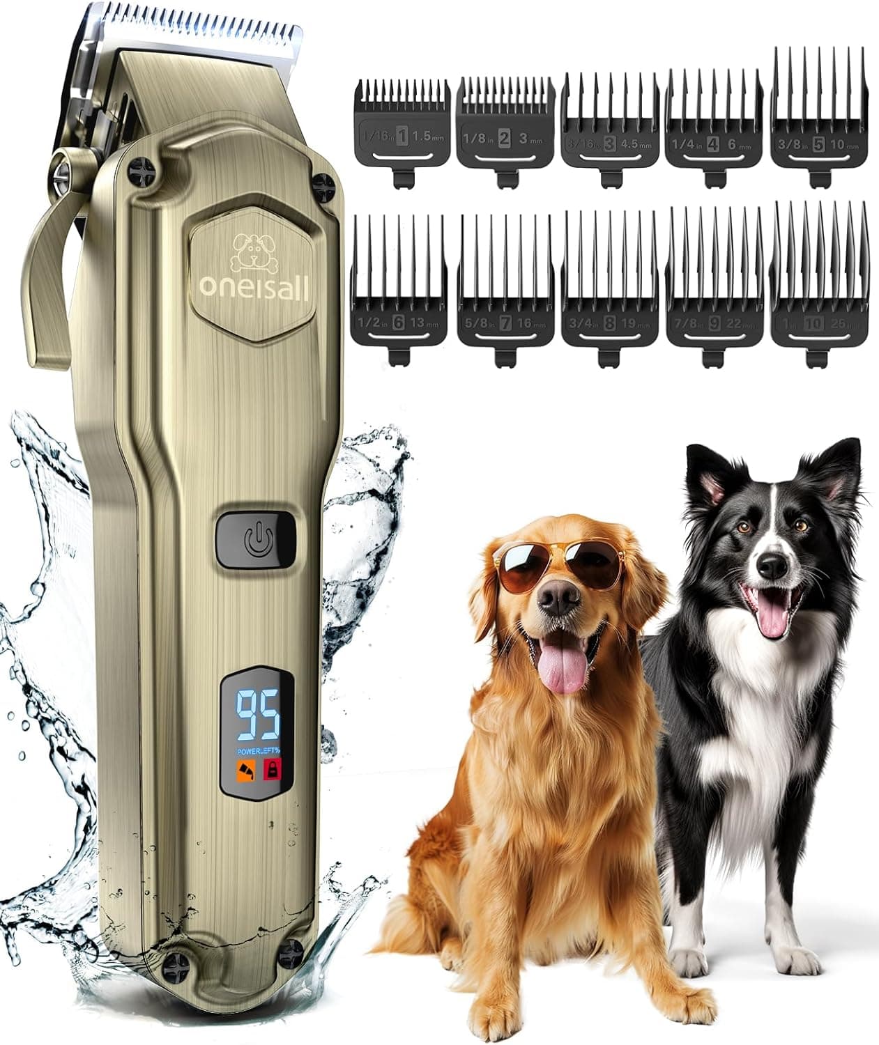 oneisall Premium Máquina de cortar pelo cães, IPX7 todo o corpo lavável máquina sem fios corta-pelos adequado para cabelo comprido e grosso (bege)