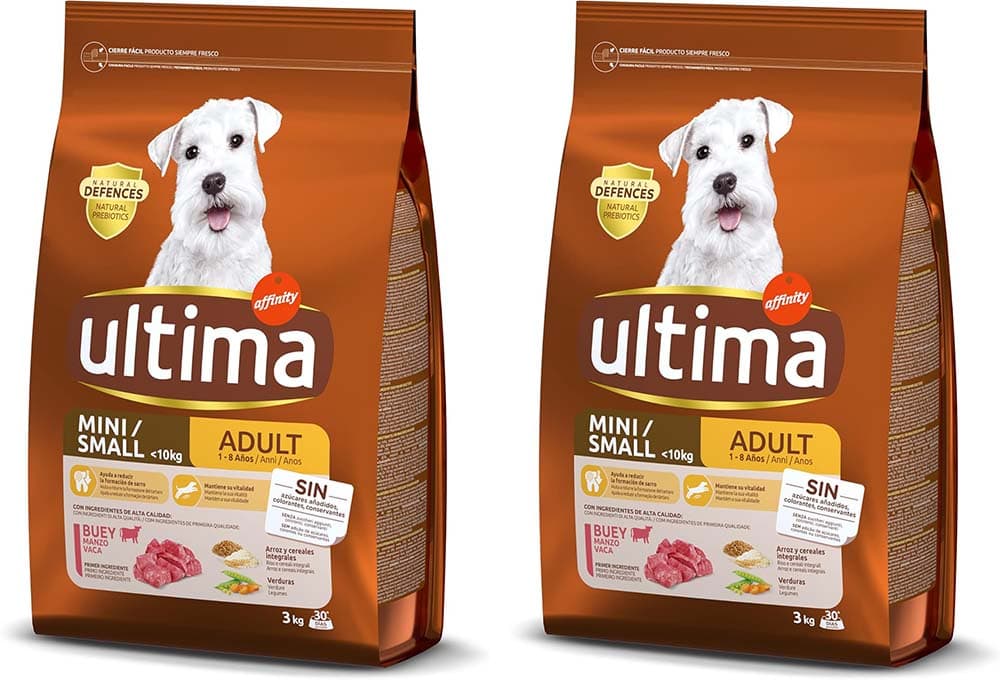 Ultima Pequeno adulto com boi, comida seca para cães, 3 kg x 2