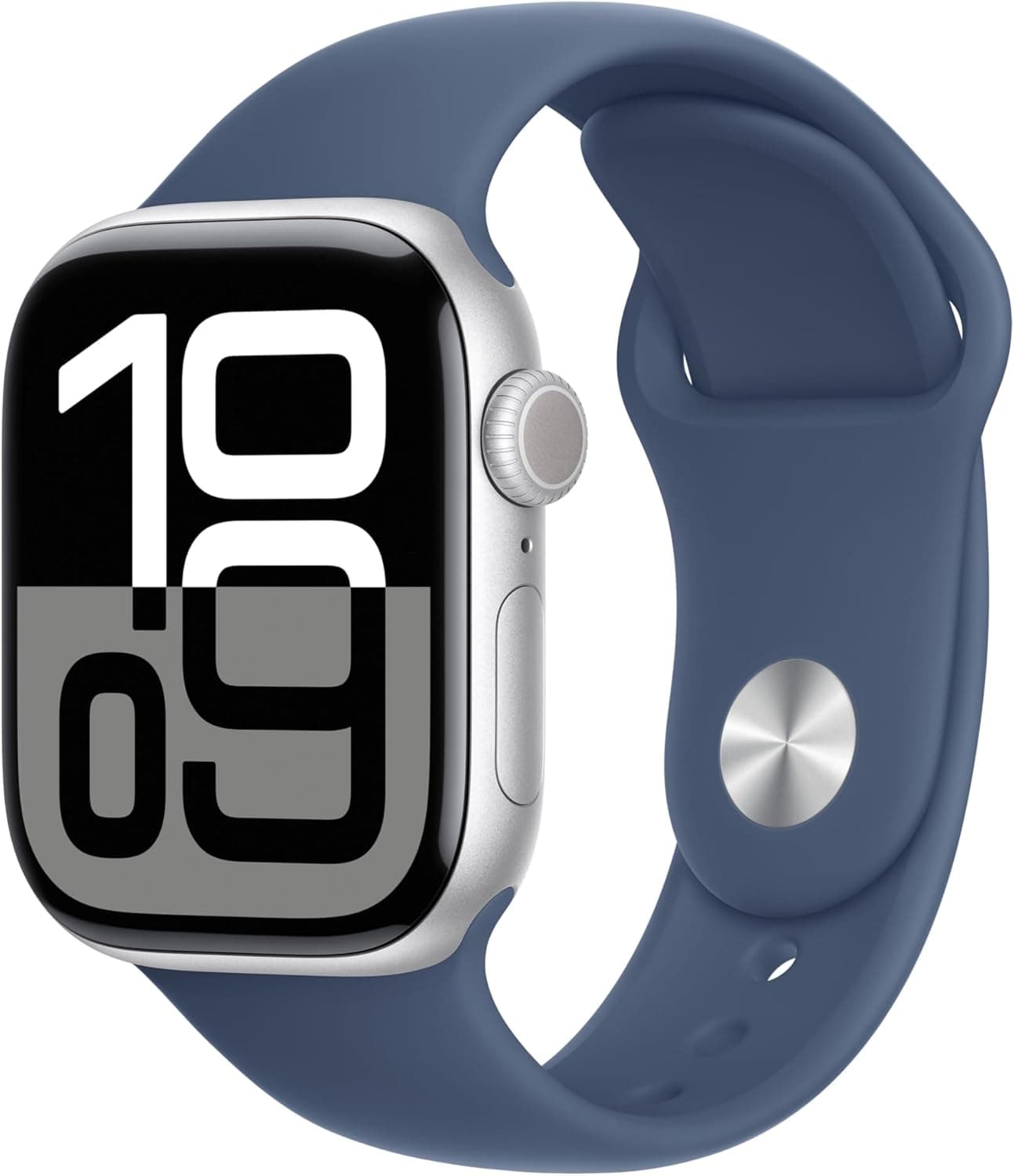 Apple Watch Series 10 GPS Cellular Smartwatch com caixa de alumínio prata de 42 mm e correia desportiva azul Denim - tamanho S/M. Monitor de treino, App ECG, ecrã Retina sempre ativo