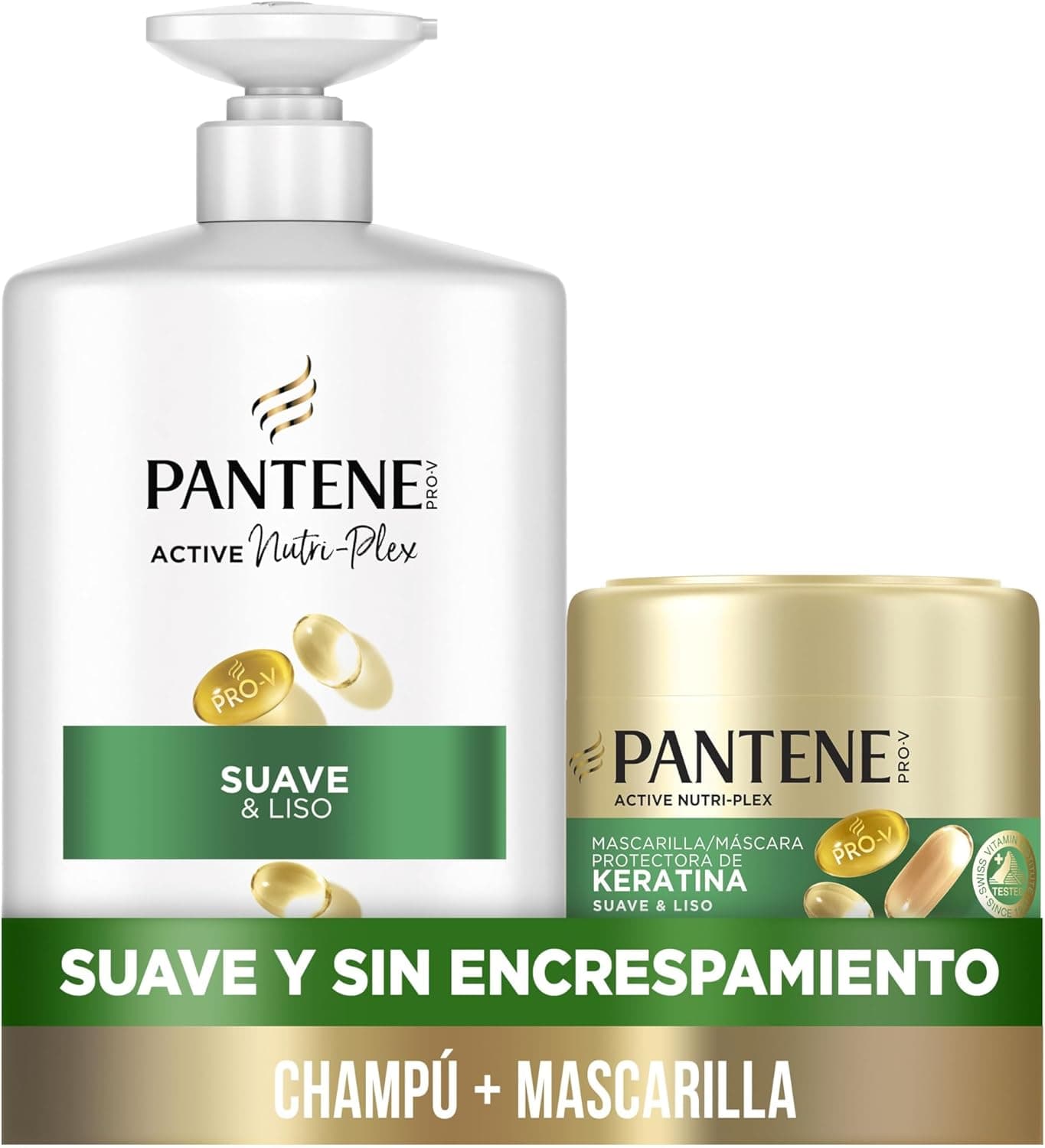 Pantene Pro-V Shampoo macio e liso 1000 ml dispensador e máscara protetora de queratina 500 ml, cabelo encrespado e desligado