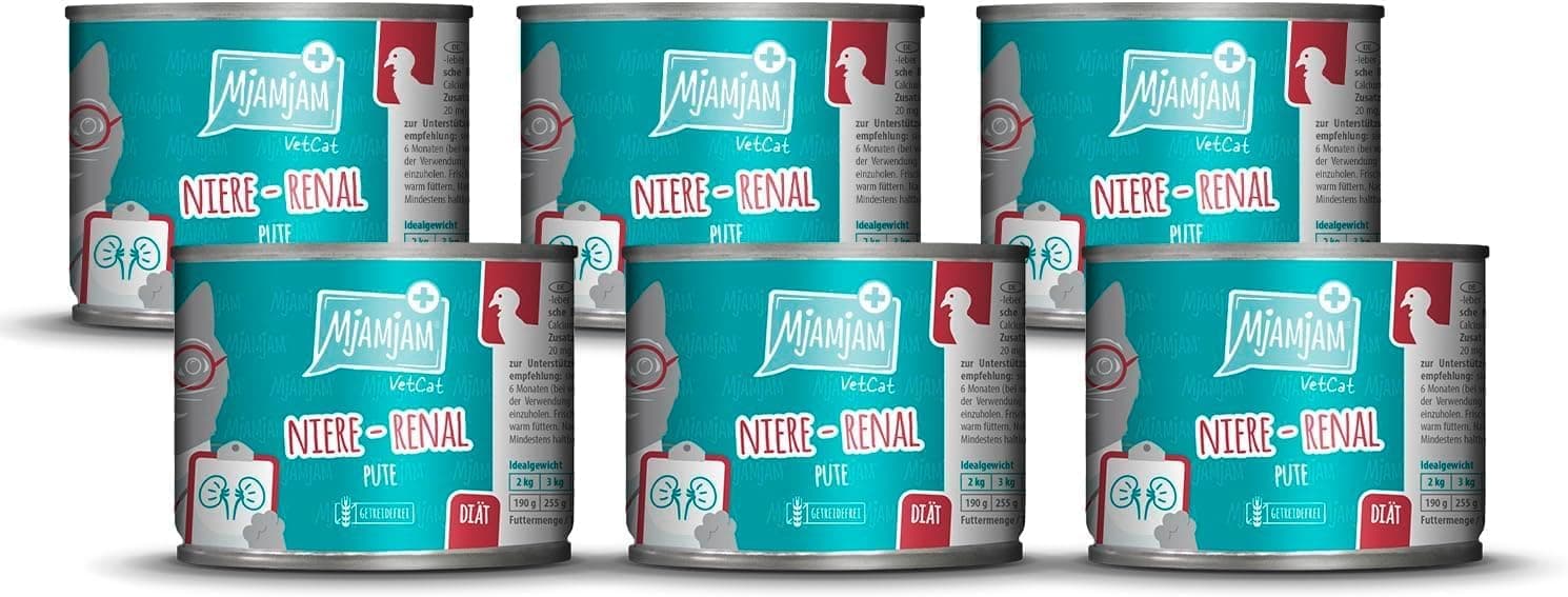 MjAMjAM VetCat - Comida húmida premium para gatos - Diet - Kidney - Renal, peru, embalagem de 6 (6 x 200 g), sem cereais