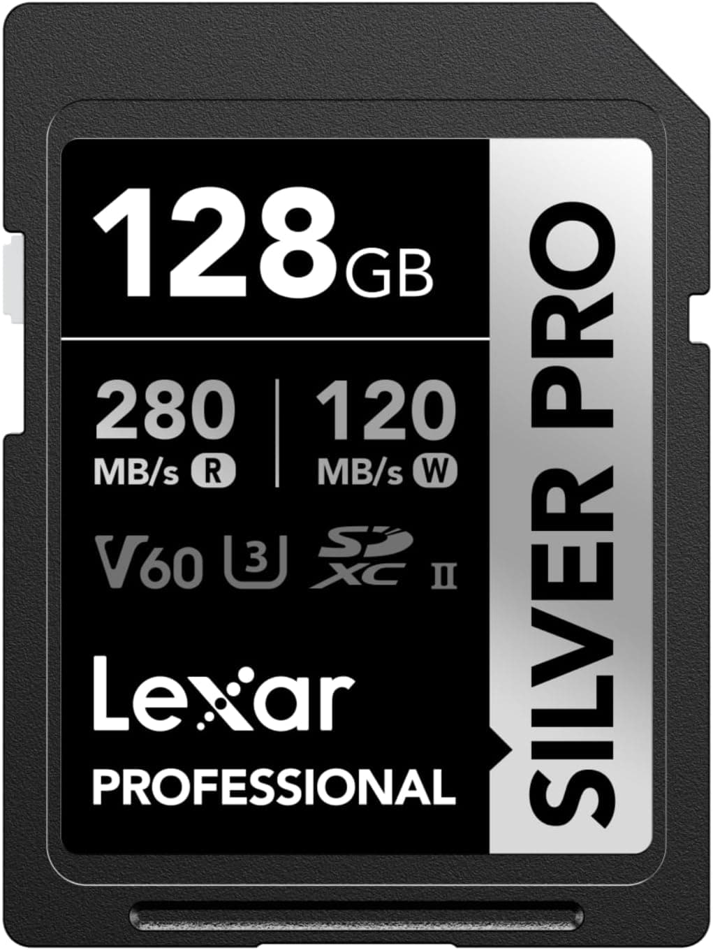 Lexar SILVER PRO Cartão SD de 128 GB, cartão de memória SD UHS-II, V60, U3, C10, leitura de até 280 MB/s, escrita de 120 MB/s, cartão SDXC para DSLR/câmara/fotógrafo/videógrafo (LSDSIPR128G-BNAA)