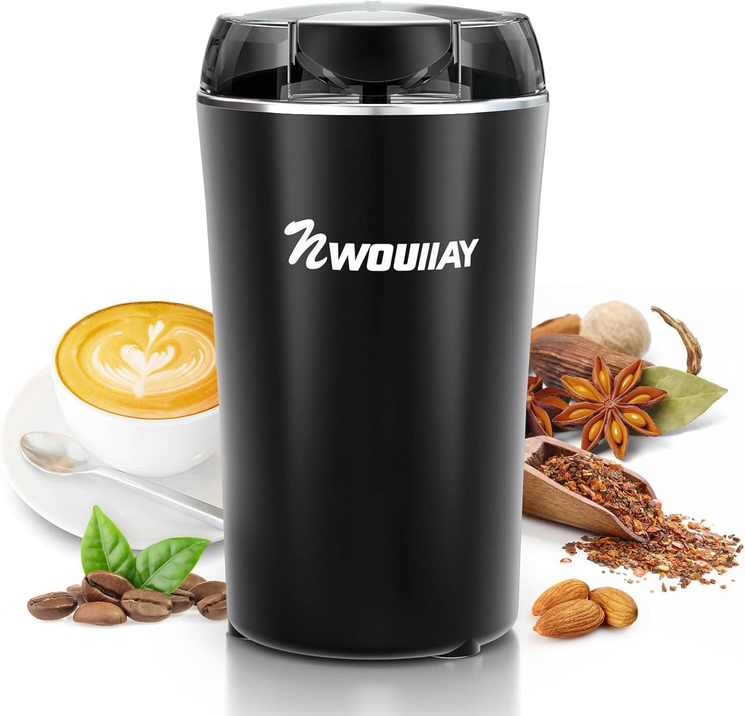 Moedor de café elétrico 300 W capacidade 75 g lâminas de aço inoxidável moinho multifuncional ideal para café, especiarias ou frutos secos, fácil de usar e limpar para casa ou viagem