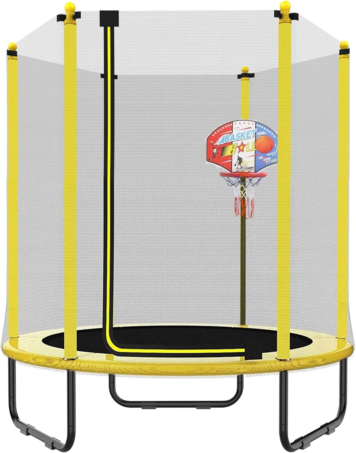 PILIN Trampolim para crianças trampolim de jardim com rede de segurança e cesta de basquetebol, trampolim para crianças de uso exterior e interior Ø 150 cm presente de aniversário para crianças