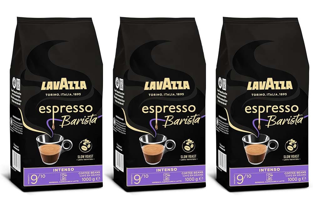 Lavazza, Espresso barista intenso, café em grão natural torrado, ideal para máquina de café expresso ou super automática, com notas aromáticas de cacau e madeira, intensidade 9/10, torrada média, 1 kg x 3