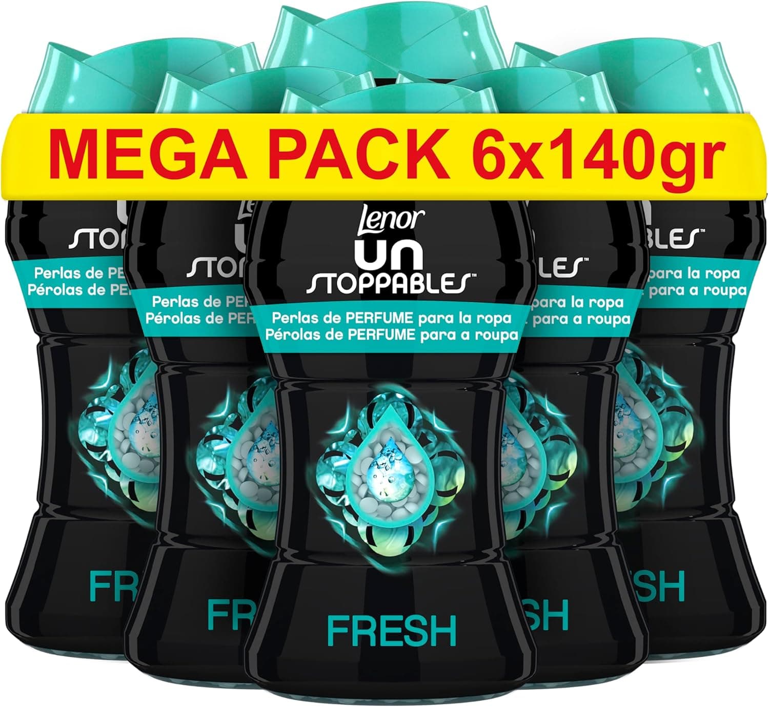 Lenor UNstoppables pérolas suavizante de perfume para roupas, 62 lavagens (6 x 140 g), potenciador de frescura para lavagem, fragrância fresca