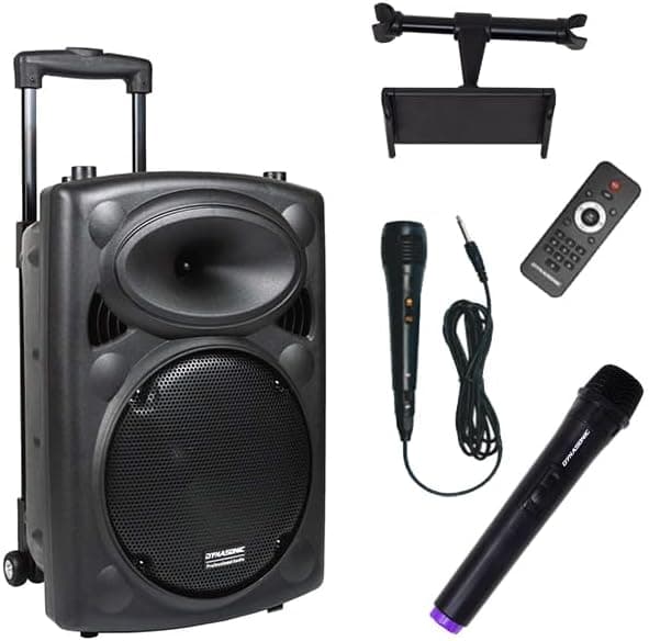 DYNASONIC - DYNAPRO 10 Plus Altifalante Bluetooth portátil profissional, altifalante Bluetooth potente 500 W 2 microfones Karaoke e suporte para tablet