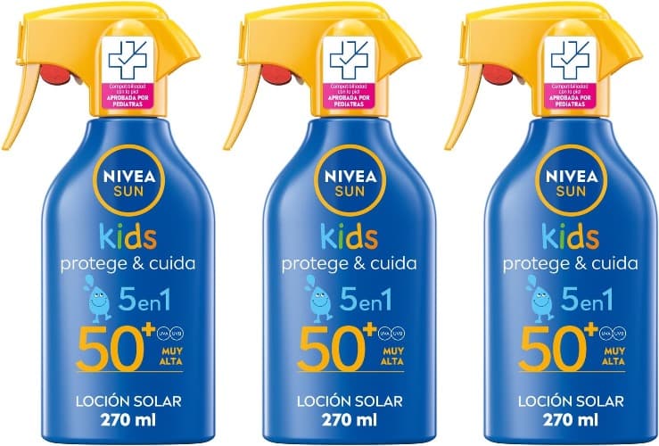 NIVEA SUN Spray Solar Kids Protege & Cuida FP50 (1 x 270 ml), protetor solar infantil resistente à água, proteção solar muito alta para crianças
