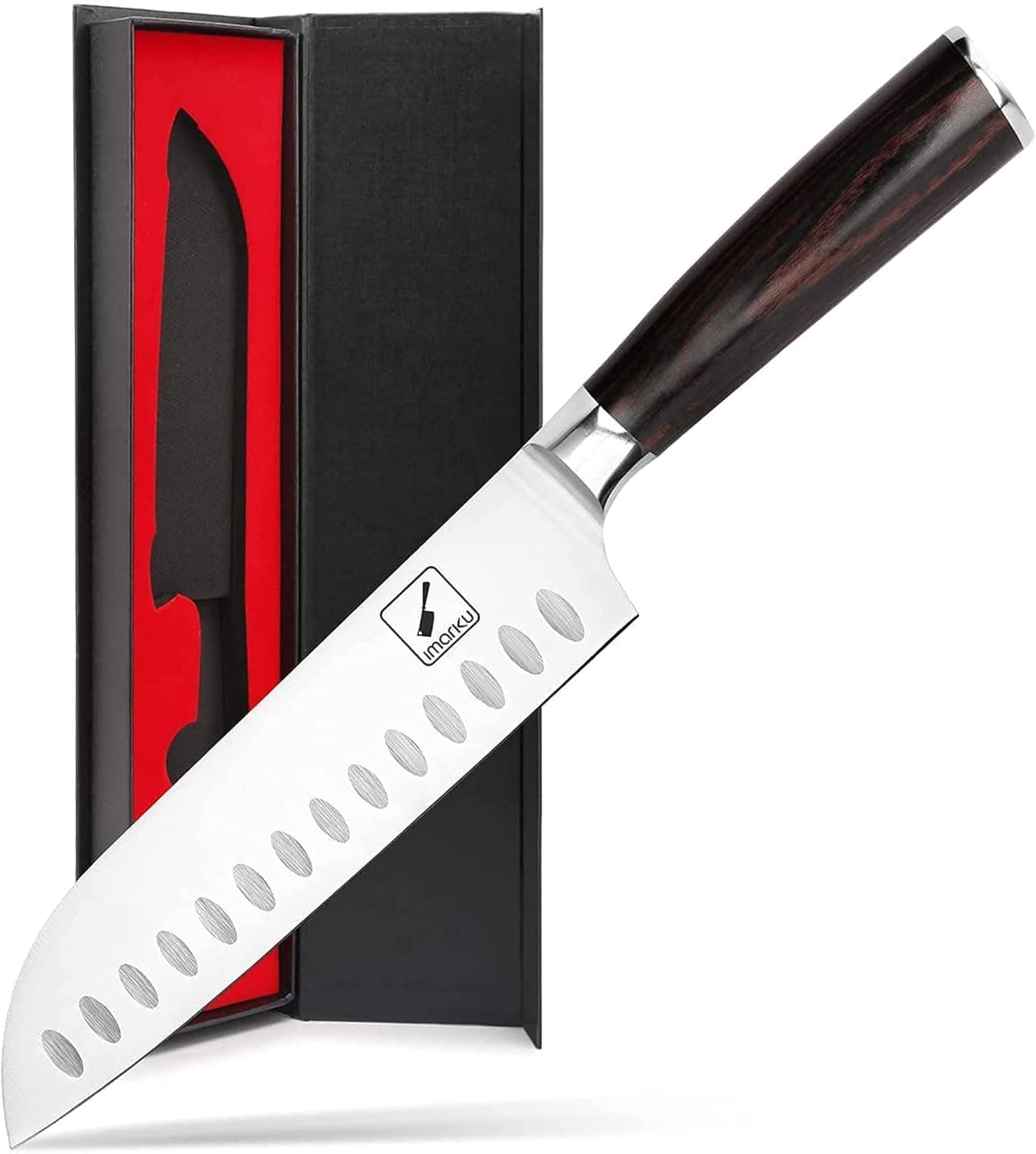 imarku Faca Santoku - faca de cozinha profissional de 18 cm, faca de cozinheiro super afiada em aço inoxidável, alças de faca ergonómicas, presente dia dos namorados