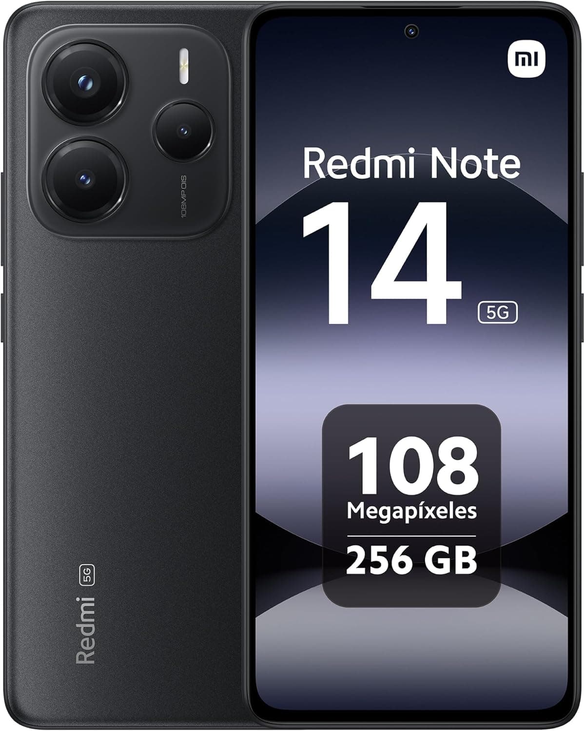 Xiaomi Redmi Note 14 5G Smartphone de 8+256 GB, ecrã de 6,67" AMOLED FHD+ 120Hz, MediaTek Dimensity 7025-Ultra, câmara de 108 MP, 5110 mAh, carregador não incluído, preto
