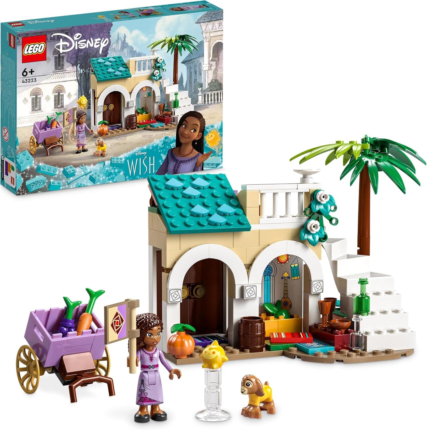 LEGO 43223 Disney Wish: ASHA na cidade das rosas, brinquedo do filme Wish com mercado, mini boneca da ASHA, dos namorados e figura de estrela, presente para meninas e meninos a partir de 6 anos