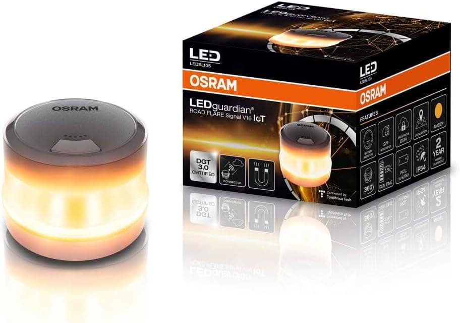 OSRAM LEDguardian Road Flare Signal V16 IoT | Luz de sinalização LED certificada DGT 3.0 com localização em tempo real