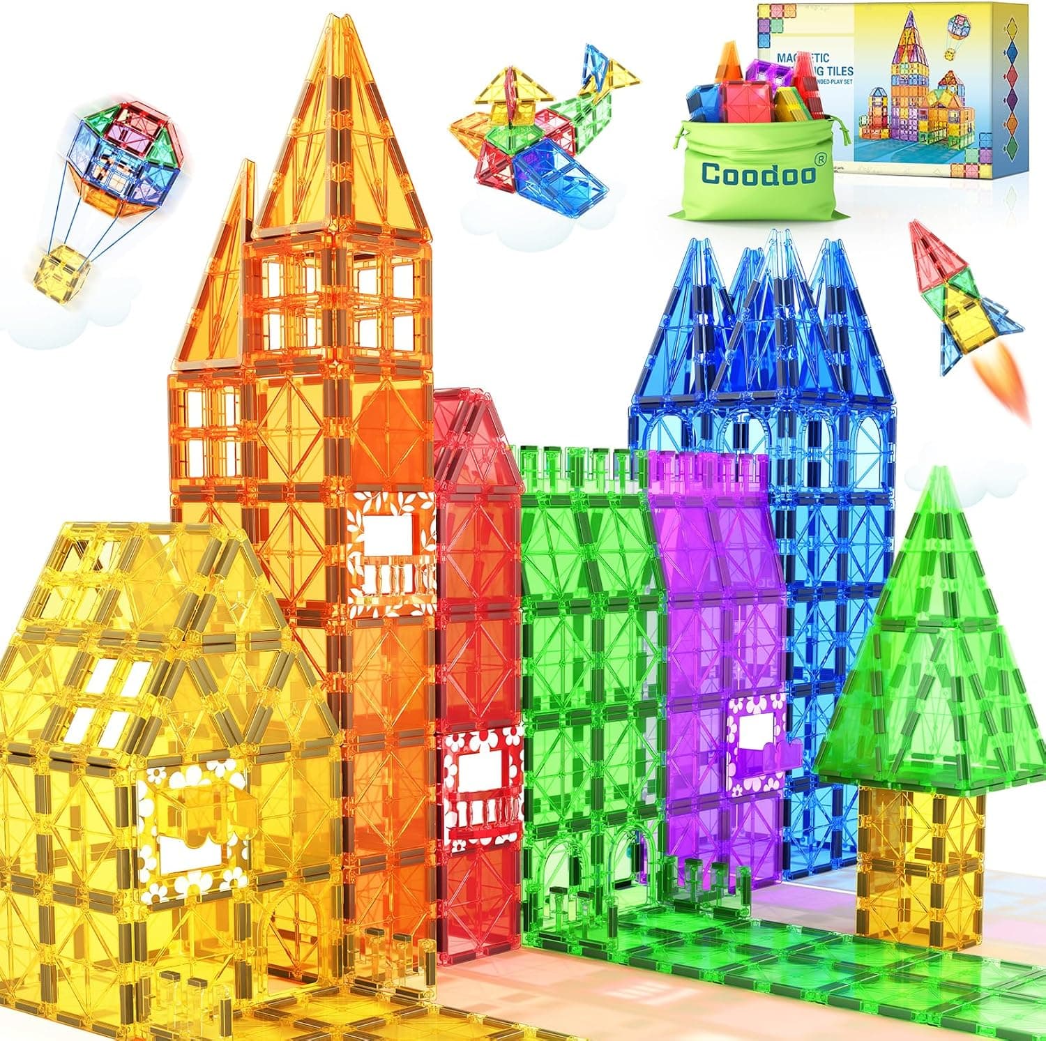60 peças de azulejos magnéticos de construção para crianças, blocos magnéticos STEM, brinquedos sensoriais, jogos para meninos, brinquedos de construção magnética para meninos e meninas a partir dos 3