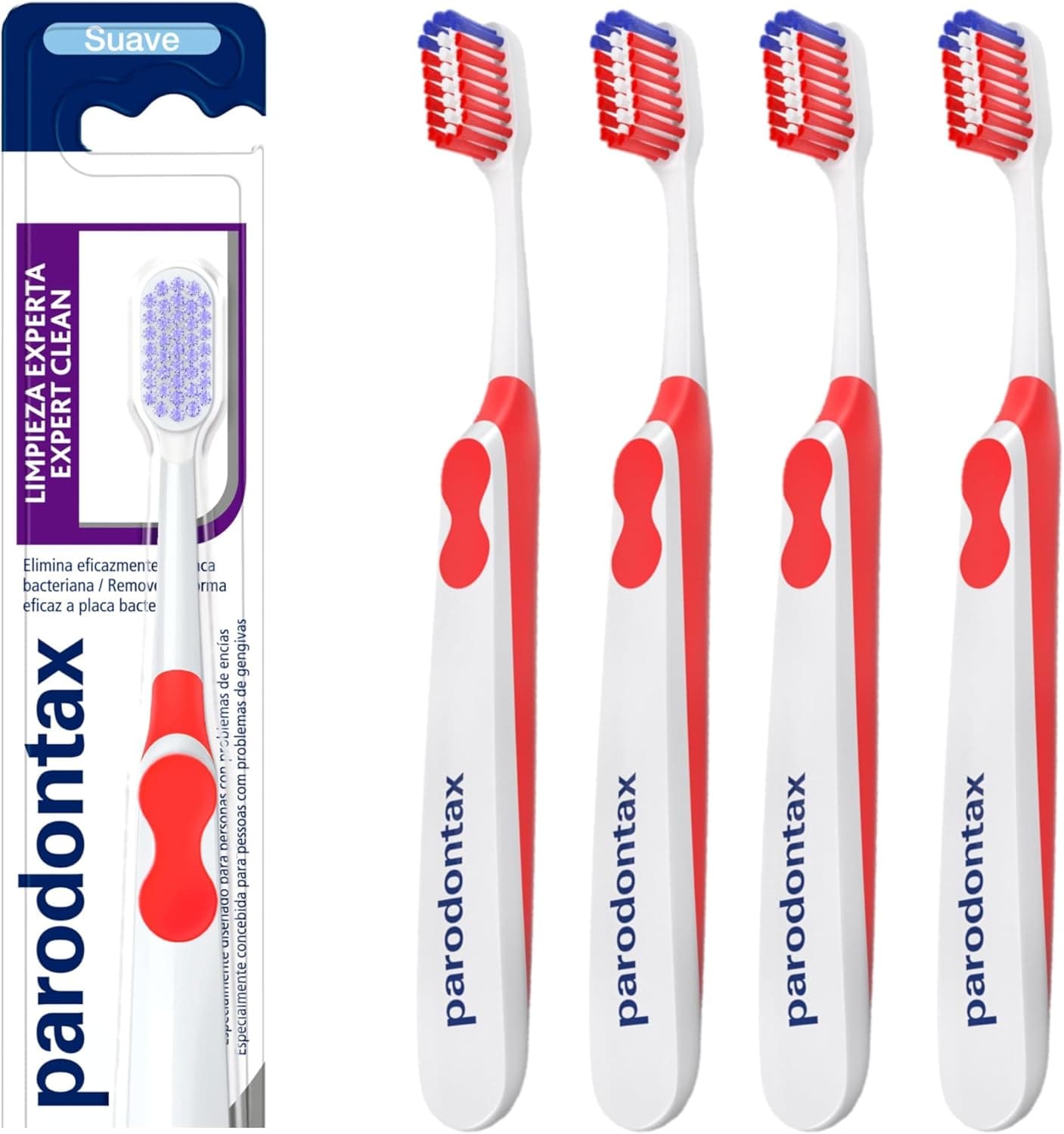 Parodontax Expert Clean, escova de dentes limpeza especializada e suave, ajuda a interromper e prevenir o sangramento de gengivas, pack de 4, branco