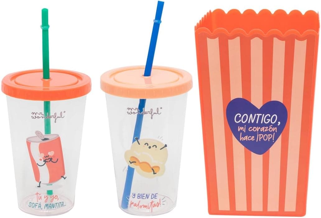 Mr. Wonderful | Taça para pipocas 1,5 L e 2 copos para refrigerante casal